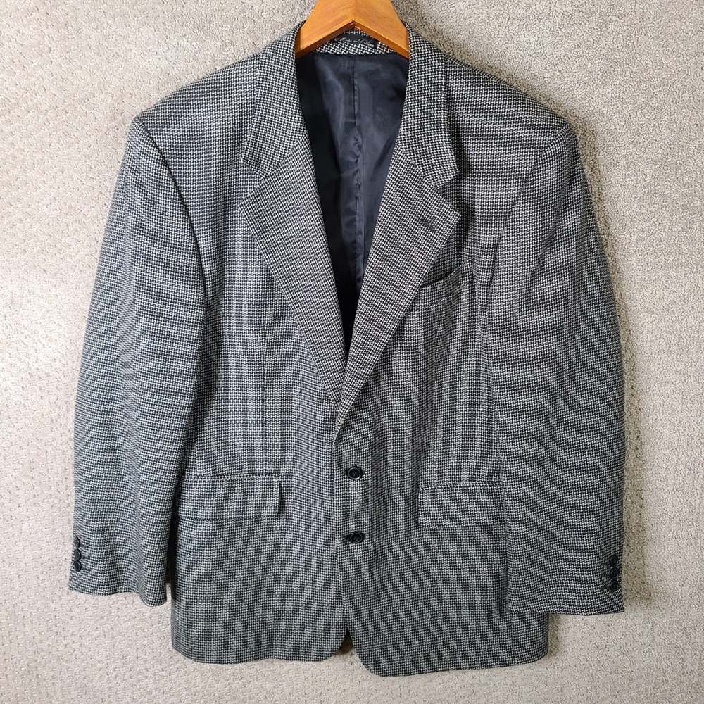 Vintage Zagato Jacket Mens 40R Black White Check Wool Tweed Blazer 2 Btn‎ Coat